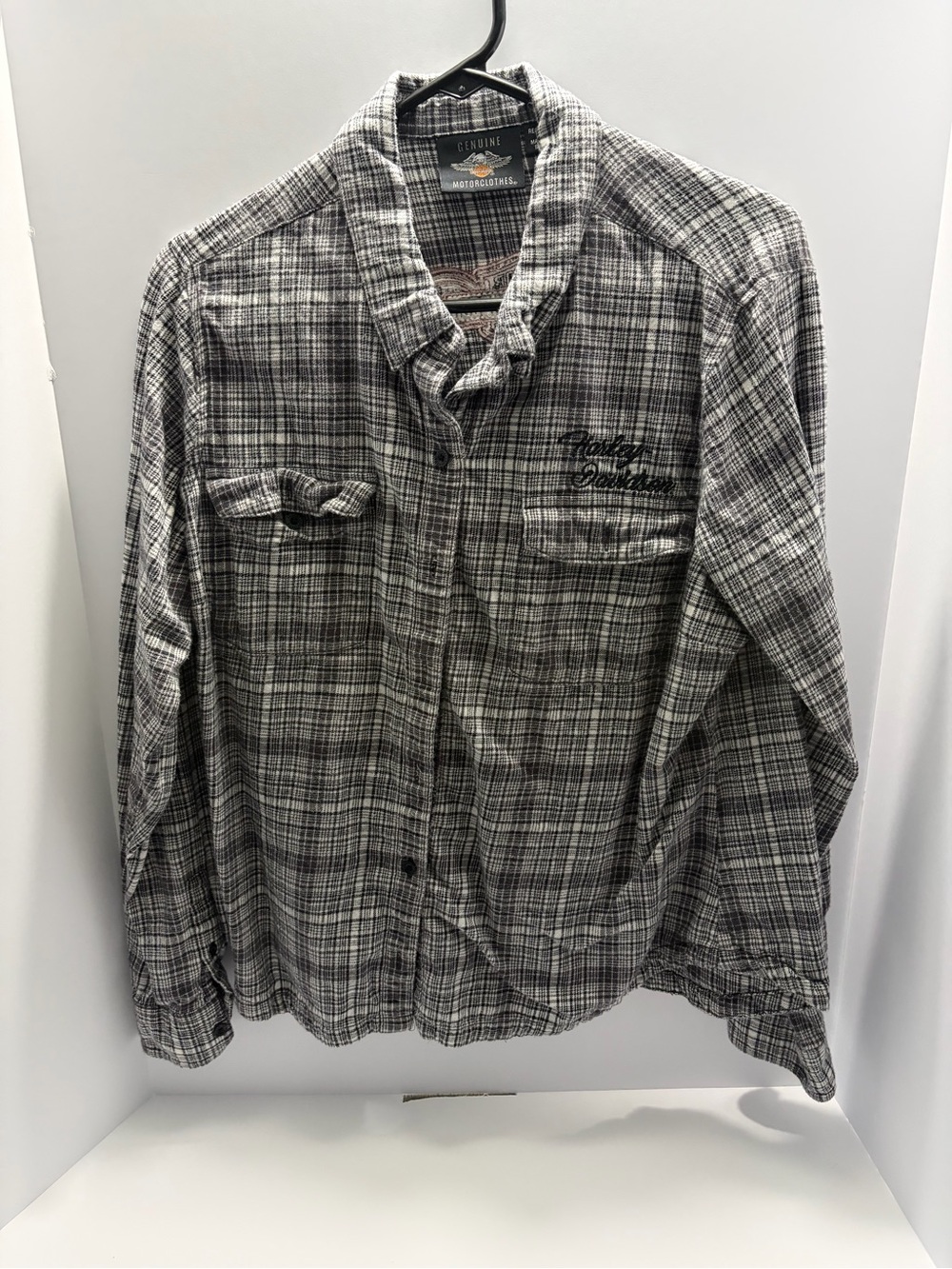 Harley-Davidson Gray and Black Plaid Button-Down Women's Shirt